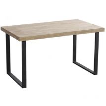 Table à manger rectangulaire en bois coloris chêne clair / pieds noir - Longueur 140 x profondeur 80 x hauteur 76 cm -PEGANE-