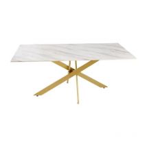 Table Repas JESSICA gold verre effet marbré blanc 150x90cm