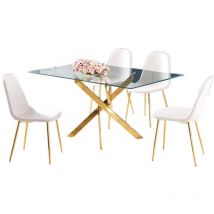 Homy France - Table Repas jessica gold verre effet marbré noir 150x90cm