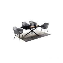 Homy France - Table Repas jessica verre effet marbré Noir 150x90cm