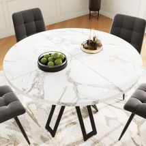 Tanant - Table à manger ronde 100x76cm, structure en métal noir, plateau en mdf marbré, pieds réglables, convient pour salle à manger et salon, pour