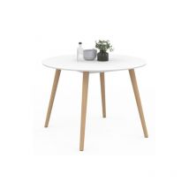 Idmarket - Table à manger ronde angela 4 personnes blanc pieds bois 110 cm