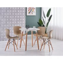 Life Interiors - Table à Manger Ronde Beiges + 4 Chaises Beiges Style Scandinave - Beige