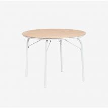 Table à manger ronde en aluminium et bois d'acacia (Ø100 cm) Basper Sklum Blanc Gardenia