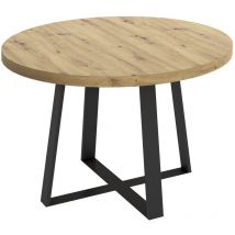Table à manger ronde en bois coloris chêne nordique avec pieds en métal graphite - Diamètre 120 x Hauteur 76.8 cm Pegane