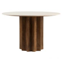 Table à manger 4 personnes ronde en marbre et bois massif - Blanc ivoire - SORONG