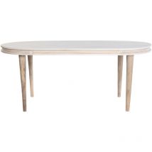 Table à manger, table repas ovale en bois massif coloris blanc - Longueur 180 x Profondeur 90 x Hauteur 76 cm Pegane