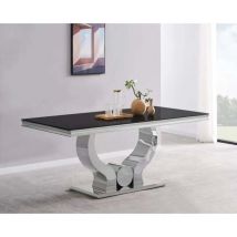 Homy France - Table a manger trofy chrome marbré noir 180x90x75cm