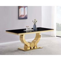 Homy France - Table à manger trofy 4 à 6 personnes Gold verre marbré noir 150x90x75cm