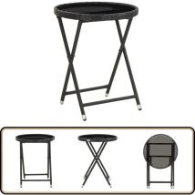 Table à thé Noir 60 cm Résine tressée et verre trempé - Table à Thé - Table De Jardin - Mobilier De Jardin - Table Pliante - Table Extérieure