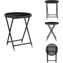 Table à thé Noir 60 cm Résine tressée et verre trempé - Table à Thé - Table De Jardin - Mobilier De Jardin - Table Pliante - Table Extérieure