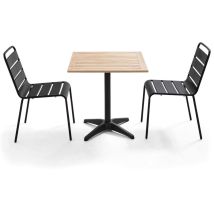 Oviala - Ensemble table de jardin en bois et 2 chaises en métal gris