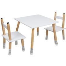 The Home Deco Kids - Ensemble Table Et 2 Chaises Pour Enfants En Bois Crayon