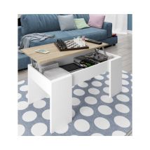 Table basse 100x50 cm blanc opaque et chêne avec plateau relevable - Alpi