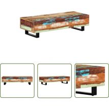 Doc&et² - The Living Store Table basse 120x50x30 cm Bois de récupération solide et acier - Table Basse - Table D'appoint - Mobilier Vintage - Meubles