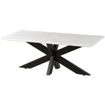 Table basse 120x60 marbre blanc / pied central en fer noir barcelona 314