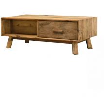 Meubletmoi - Table basse 120 cm en bois massif 2 tiroirs 2 niches - chalet