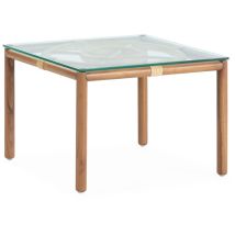 Table basse 50x50x35 bois teck/ratan/verre trempé