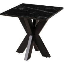 Table basse 55x55 marbre noir / pied central en fer noir barcelona 415