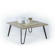 Toscohome - Table basse 60x60 cm avec plateau en bois couleur chêne et structure en métal - Ilia