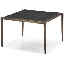 Table basse 65x59x41 fer doré antique/terrazzo époxy noir et métal incrusté