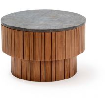 Table basse 70x70x45 Bois marron/Pierre grise