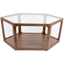 Dutchbone - Table Basse 80x92,5x34 Cm En Verre Et Décor Noyer