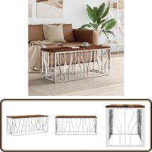 Table basse acier inoxydable et bois massif de récupération - Table Basse Design - Table Basse Industrielle - Table Basse En Métal - Table Basse Avec