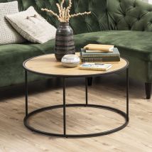 Actona - Table Basse Ronde 80x45 Cm Décor Chêne Et Noir - Fynca