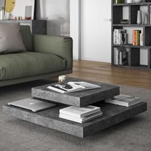 Temahome - Table Basse 4 Plateaux 90x90 Cm En Bois Effet Béton Et Noir - Slate
