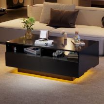 Modernluxe - Table basse avec 4 tiroirs avec lumière led - finition brillante - Noir