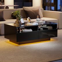 Modernluxe - Table basse avec 2 tiroirs avec lumière led - finition brillante - Noir