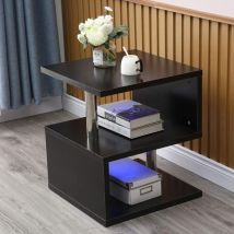 Table basse avec éclairage led, table d'appoint en forme de s avec étagère de rangement ouverte, table d'appoint led pour le salon et la chambre à