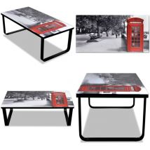Vidaxl - Table basse avec impression de cabine téléphonique Dessus verre - Table Basse Design - Table D'appoint Originale - Meuble Salle Séjour