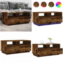 Table basse avec lumières led chêne fumé 90x49x40 cm - Table Basse Design - Table Basse Led - Table Basse Lumineuse - Meuble Salon Tendance - Table