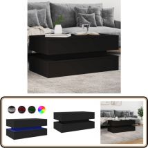 Table basse avec lumières led noir 90x50x40 cm - Table Basse Design - Table Basse Led - Table Basse Contemporaine - Meuble Salon - Table D'appoint