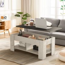 Noblewell - Table basse avec plateau relevable et rangement intégré, meuble pratique pour le salon et le bureau avec compartiments de rangement
