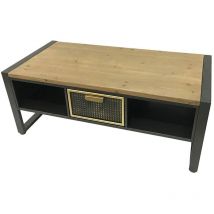 Pier Import - Table basse avec rangement et 1 tiroir en cannage métallique atelier