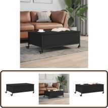 Table basse avec roulettes noir 91x55x34 cm bois d'ingénierie - Table Basse - Meuble Salon - Table D'appoint - Table Design - Table Ronde