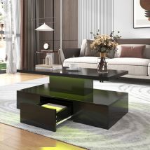 Modernluxe - Table basse avec tiroir et led - finition brillante - Noir
