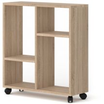Bim Furniture - table mobile avec roulettes support pc chevet bureau maison chêne 65x60x20cm trasco