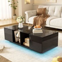 Table basse noire avec éclairage LED, plateau brillant
