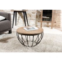 Macabane - alida - Table basse coque ronde 60x60cm plateau teck recyclé piétement métal noir