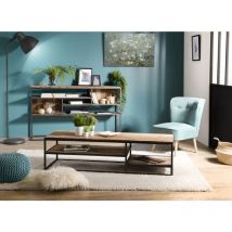 Alida - Table basse rectangulaire marron avec tablettes Teck recyclé Acacia Mahogany recyclé et métal noir