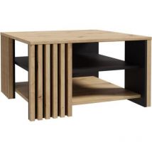 Forte Möbel - Table basse cardigan - Décor chene artisan et noir - L80 x P80 x H45 cm - Poignées en métal noir