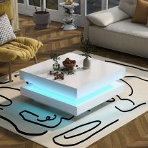 Okwish - Table basse carrée blanche - style technologique moderne avec éclairage led 16 couleurs, 70x70x36 cm, charge maximale 3 kg