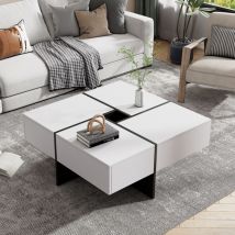 Table basse carrée moderne 70 x 70 x 35 cm, noir et blanc, avec compartiment de rangement central de 10 x 10 cm – Peut contenir jusqu'à 30 kg, table