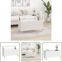 Jinlefu - The Living Store Table basse Blanc 90x44,5x45 cm Bois d'ingénierie - Table Basse Blanche - Meuble Salon - Table D'appoint - Design Moderne