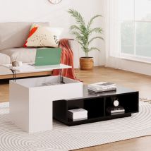 Ohjijinn - Table basse combinée avec fonction de levage, mise à niveau des couleurs en noir et blanc, avec compartiments de rangement