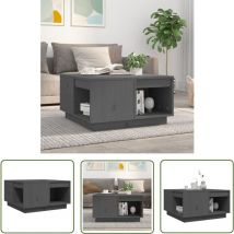 Soekavia - The Living Store Table basse Gris 60x61x32,5 cm Bois massif de pin - Table Basse - Meuble Salon - Table D'appoint - Table Bois - Design